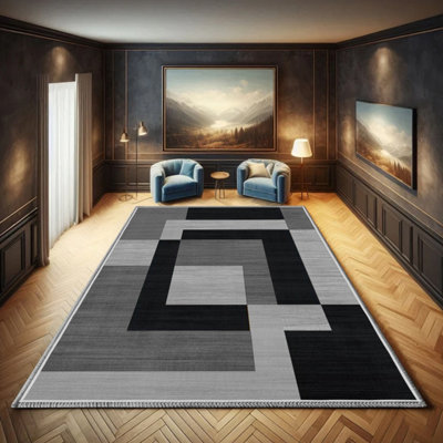 GREY BLACK MODERN DESIGN RUG SOFT LARGE LIVING ROOM FLOOR BEDROOM CARP