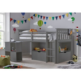 Milo Grey Sleep Station Desk Storage Kids Bed With Memory Foam Mattress