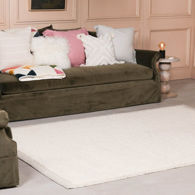 Milo Ivory Chunky Textured Pebble Weave Wool Border Rug 170x120cm