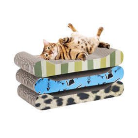 Milo & Misty Cat Scratching Boards, Cardboard Cat Scratcher Pack of 3 with Catnip, Cat Scratchers, Durable Cat Lounger, 48x22x7cm