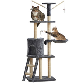 Milo & Misty Cat Tree 146cm Multilevel Cat Tower with Sisal Scratching Posts, Ladder and Hammock