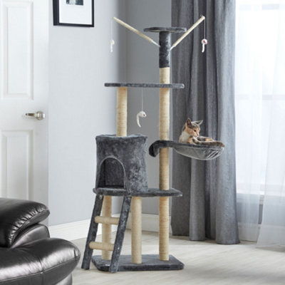 Milo & Misty Cat Tree 146cm Multilevel Cat Tower with Sisal Scratching Posts, Ladder and Hammock