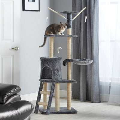 Milo & Misty Cat Tree 146cm Multilevel Cat Tower with Sisal Scratching Posts, Ladder and Hammock