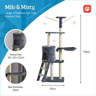 Milo & Misty Cat Tree 146cm Multilevel Cat Tower with Sisal Scratching Posts, Ladder and Hammock