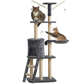 Milo & Misty Cat Tree, 46cm Cat Tower, Sisal Scratching Posts, Multi Level Cat House, Large Climbing Frame w/ Ladder and Hammock