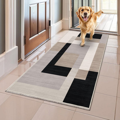 Milo Neutral Printed Rug 60X220 cm Non Slip Kitchen Hallway Runner Rug ...