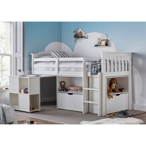 Milo White Sleep Station Desk Storage Kids Bed With Memory Foam Mattress