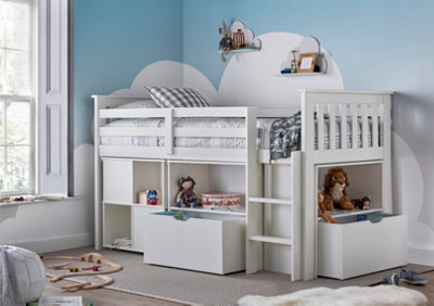 Milo White Sleep Station Desk Storage Kids Bed With Orthopaedic Mattress