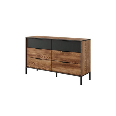 Milton Chest of Drawers - Spacious and Durable Wooden Dresser with Drawers (W)1370mm (H)810mm (D)400mm - Oak Chestnut & Anthracite