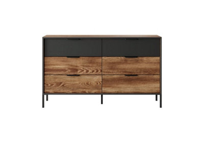 Milton Chest of Drawers - Spacious and Durable Wooden Dresser with Drawers (W)1370mm (H)810mm (D)400mm - Oak Chestnut & Anthracite