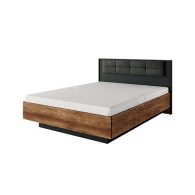 Milton Contemporary Ottoman Bed Frame EU King Size Chestnut Wood Effect & Anthracite (L)2100mm (H)1020mm (W)1670mm