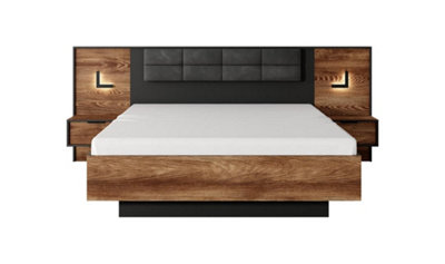Milton Contemporary Ottoman Bed Frame EU King Size Chestnut Wood Effect & Anthracite (L)2100mm (H)1020mm (W)1670mm