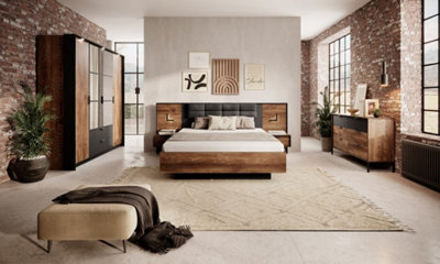 Milton Contemporary Ottoman Bed Frame EU King Size Chestnut Wood Effect Anthracite L 2100mm H