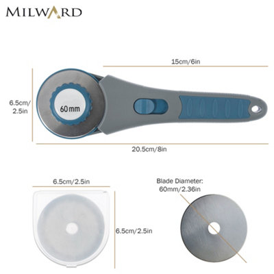 Milward 60mm Rotary Cutter - Ergonomic Handle, Safety Guard & 5 Spare ...