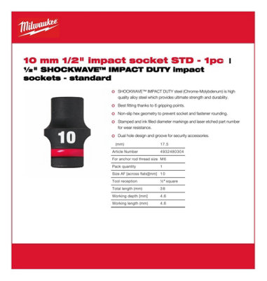 Milwaukee - 1/2"  SHOCKWAVE™ IMPACT DUTY Impact Socket - Standard - 10mm