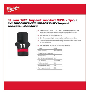 Milwaukee - 1/2"  SHOCKWAVE™ IMPACT DUTY Impact Socket - Standard - 11mm