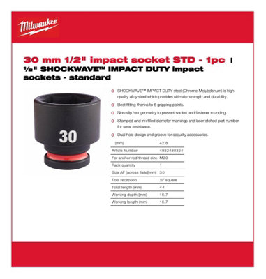 Milwaukee - 1/2"  SHOCKWAVE™ IMPACT DUTY Impact Socket - Standard - 30mm