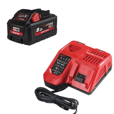 Milwaukee 18V 8AH M18 HB8 High Output Li-ion Battery and M12-18FC