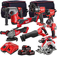 Milwaukee 18V Cordless 8 Piece Tool Kit with 3 x 5.0Ah Batteries T4TM-21