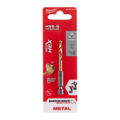 Milwaukee 48894712 5mm RED HEX SHOCKWAVE Impact Rated HSS-TIN Metal ...