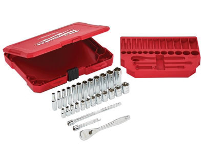 Milwaukee Hand Tools - 1/4in Drive Ratcheting Socket Set Metric, 28 Piece