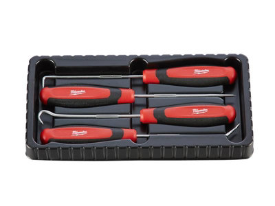 Milwaukee 48-22-9215 4-Piece Hook And Pick Set With All-Metal Core – Chrome Finish, Red Tray