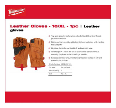 Milwaukee - Leather Gloves - 10/XL - 1 Piece