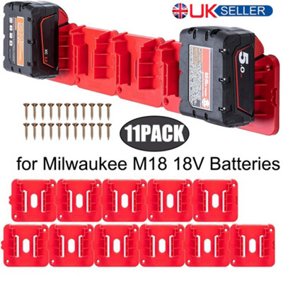 Milwaukee M18 18V Battery Wall Mount Holders - 11 Pack Durable Storage Organiser