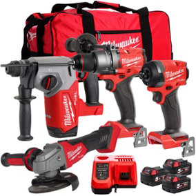 Milwaukee M18 FPP4Z-503B 18V 4 Piece Power Tool Kit With 3 x 5.0Ah Batteries Charger & Bag 4933480466