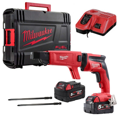 Milwaukee M18FSG 18V Fuel Drywall Screw Gun x2 5ah Battery