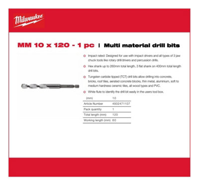 Milwaukee - Multi Material Drill Bit 10mm x 120mm - 1 Piece