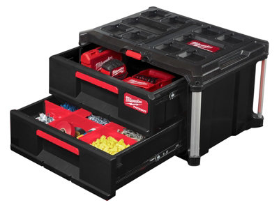 Milwaukee PACKOUT 2 Drawer Tool Box Organiser Stackable Tool Storage ...