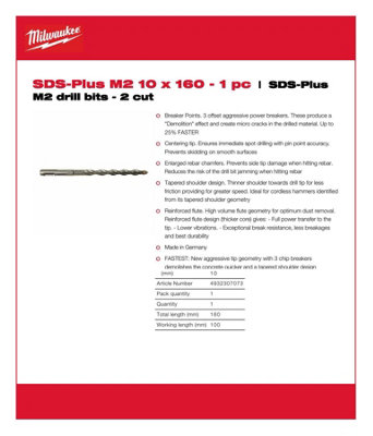 Milwaukee - SDS-Plus Drill Bit 10mm x 100mm - 1 Piece