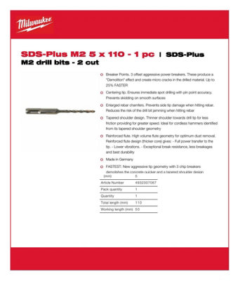 Milwaukee - SDS-Plus Drill Bit 5mm x 50mm - 1 Piece