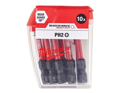 Milwaukee SHOCKWAVE PH2 x 50mm Impact Duty Screwdriver Bits Pack 10 4932472048