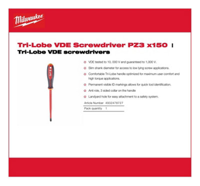 Milwaukee - Tri-Lobe VDE Screwdriver PZ3 x150
