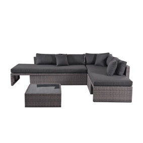 Mina Modular L Shape Garden Furniture Sofa Set in Grey Rattan
