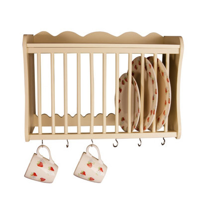 Minack Buttermilk / Cream Wooden Kitchen Plate Rack, Shelf, Hooks, Wall ...