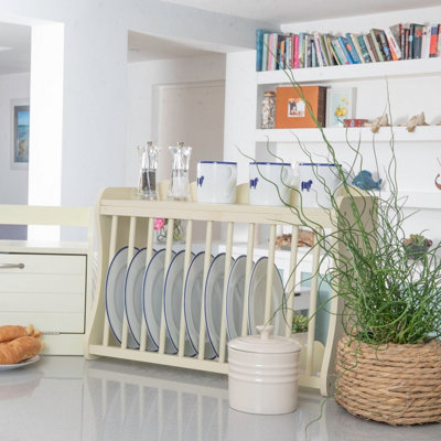 Minack Buttermilk / Cream Wooden Kitchen Plate Rack, Shelf, Hooks, Wall ...