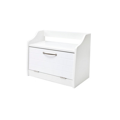 Minack Wooden Bread Bin in White - Freestanding Worktop Storage Box with Shelf
