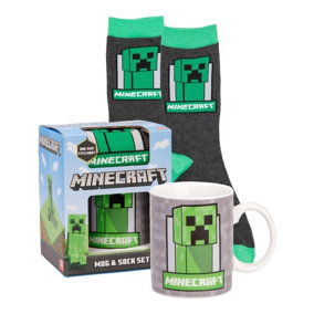 Minecraft Childrens/Kids Creeper Mug and Sock Set Green/Grey (One Size)