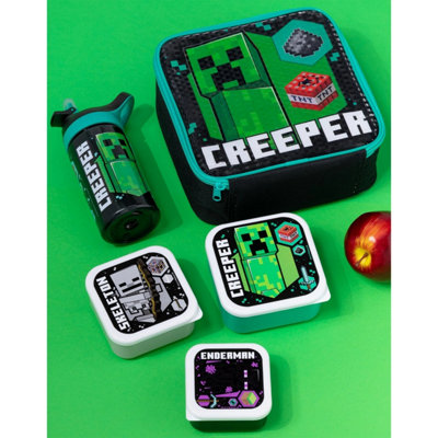 Minecraft Creeper Lunch Bag and Bottle Pack of 5 Black Green White One Size