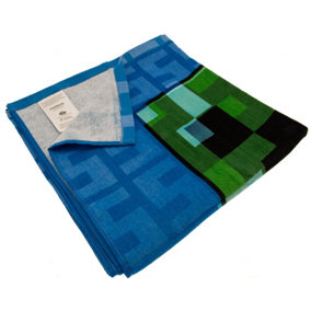 Minecraft Creeper Velour Beach Towel Green/Blue (140cm x 70cm)