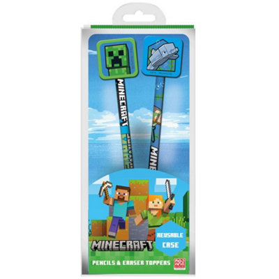 Minecraft Icon Pencil and Topper (Pack of 2) Blue/Green (One Size) Price Comparisons | Compare The Build
