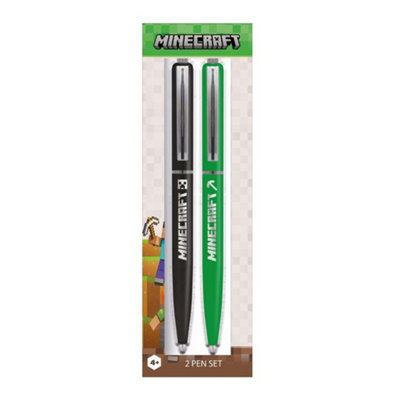 Minecraft Pen Set (Pack of 2) Black/Green (17.5cm x 5cm x 1.8cm)