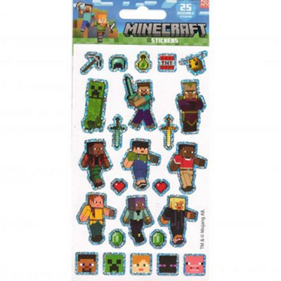 Minecraft Reusable Characters Stickers (Pack of 25) Multicoloured (One ...