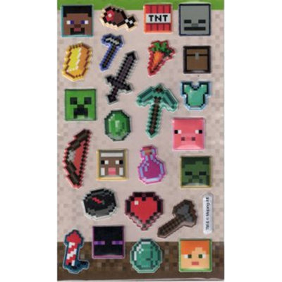 Minecraft Reusable Puffy Stickers (Pack of 25) Multicoloured (One Size)