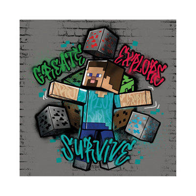 Minecraft Survive Canvas Print Grey/Blue (30cm x 30cm x 1.8cm)
