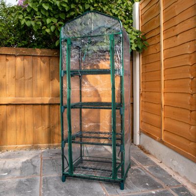 Mini 130cm Tall 4 Shelves / Tiers Garden Greenhouse Green House at B&Q
