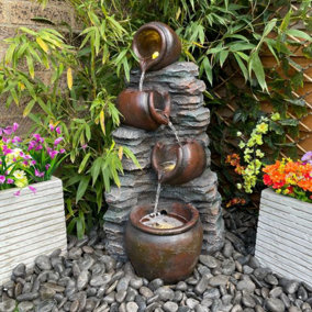 Mini 4 Pots on Stone Mains Power Water Feature With Cover